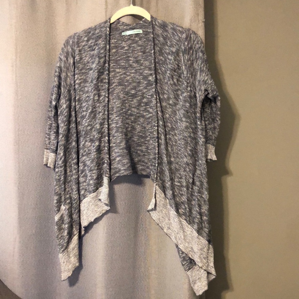 Grey heathered Cardigan. 3/4 length sleeves. Lightweight. Maurices M.